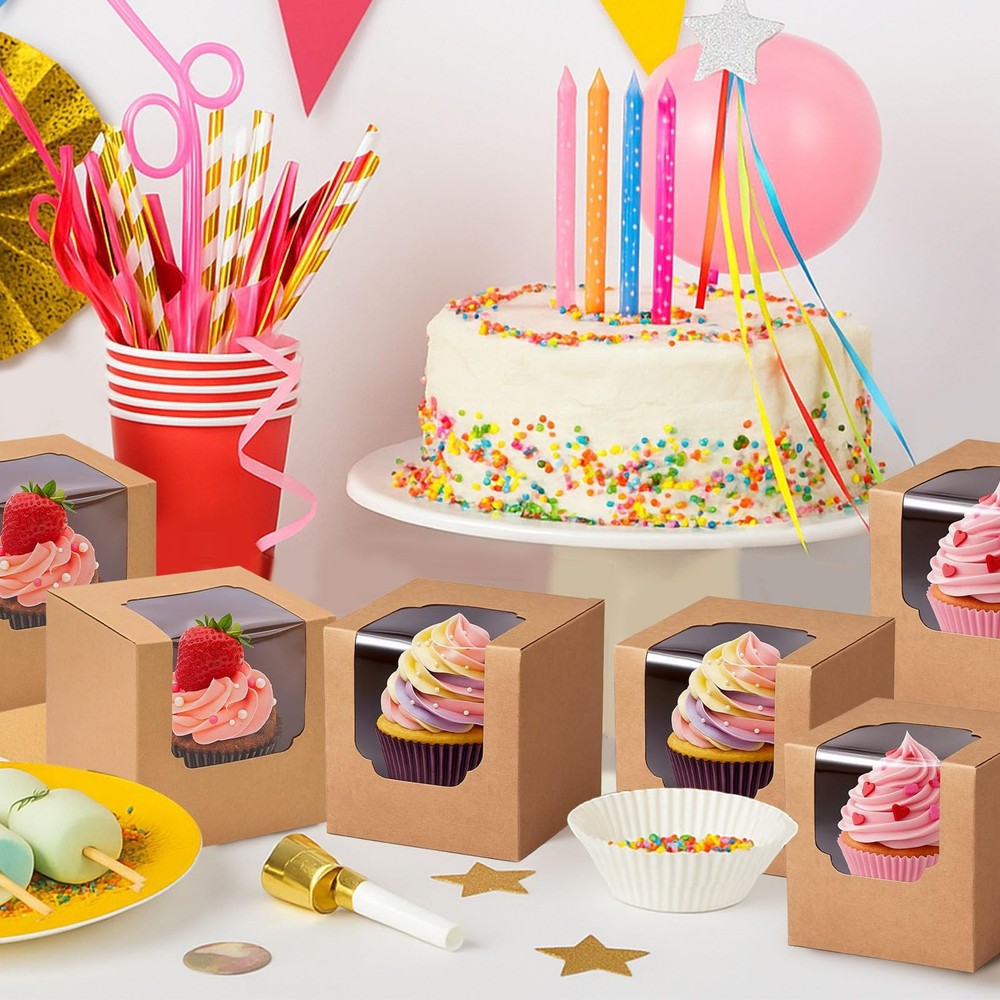 Individual Cupcake Boxes 20 PCS 3.5" Pre-Assembled with Window Inserts