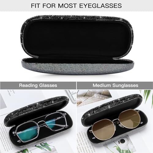 Soleebee Bling Hard Shell Eyeglasses Case, Crystal Protective Glasses Black