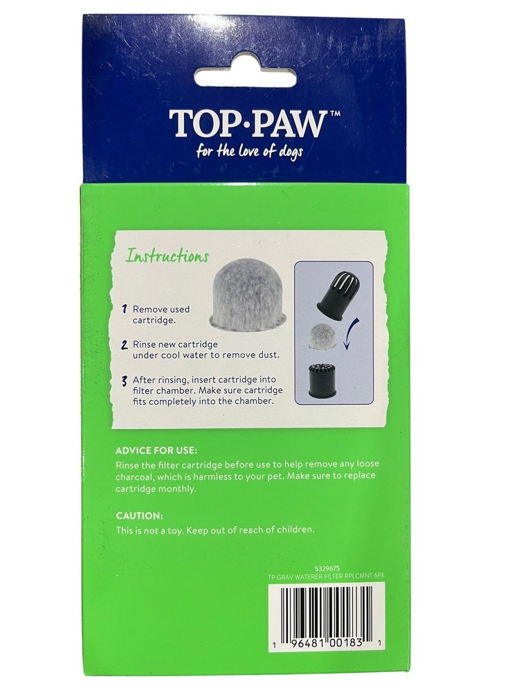 Top Paw, Gravity Waterer, Filter Cartridges, 6pk