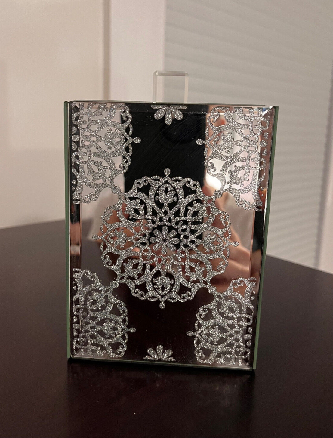 Bella Lux Mirror Glitter Bathroom Container Box Jar w Lid 5 3/8"x4"