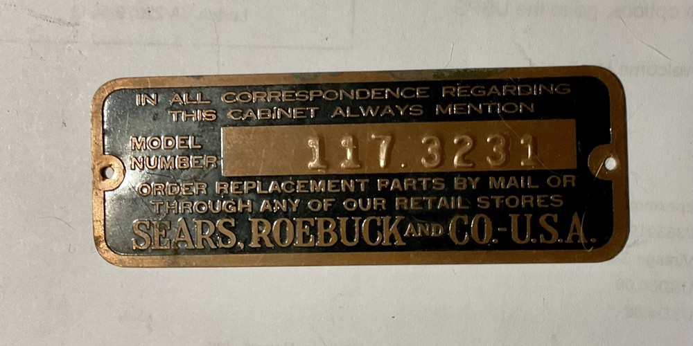 Sewing Machine Cabinet Sears Roebuck Identification Tag
