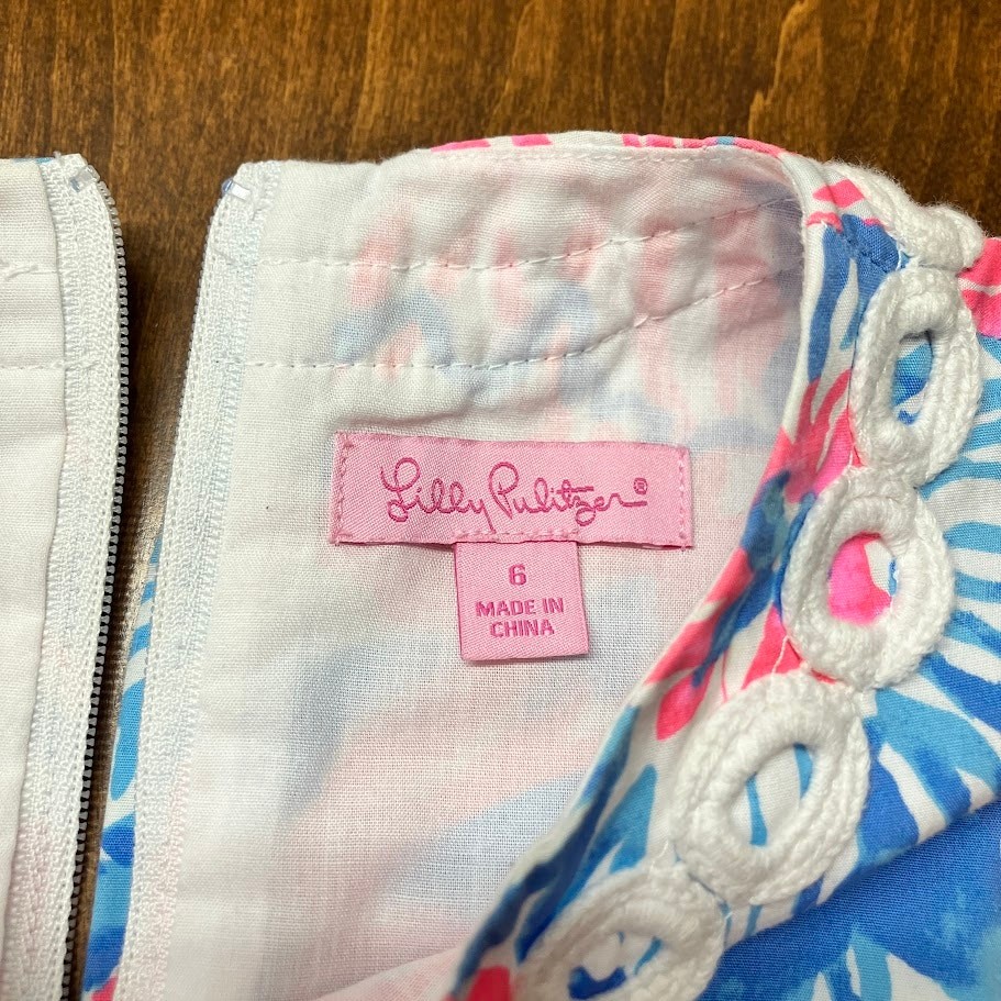 Lilly Pulitzer Pink White Blue Tropical Shift Dress Bay Blue Pop Pop Glow 6