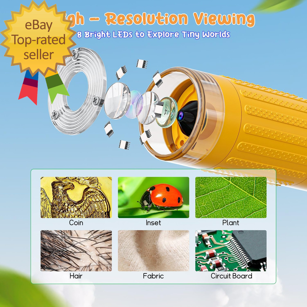 Digital Microscope for Kids 2" Screen 1000X Handheld Microscope HD Pocket