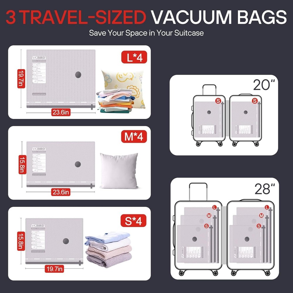 Compact Packing Solution - 12 Vacuum Seal Bags with User-Friendly Electric Pump