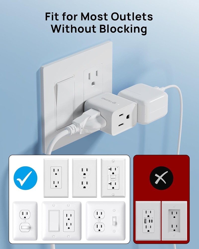 2 Pack Multi Plug Wall Outlet Extender - ETL Listed 3 Way Plug Adapter