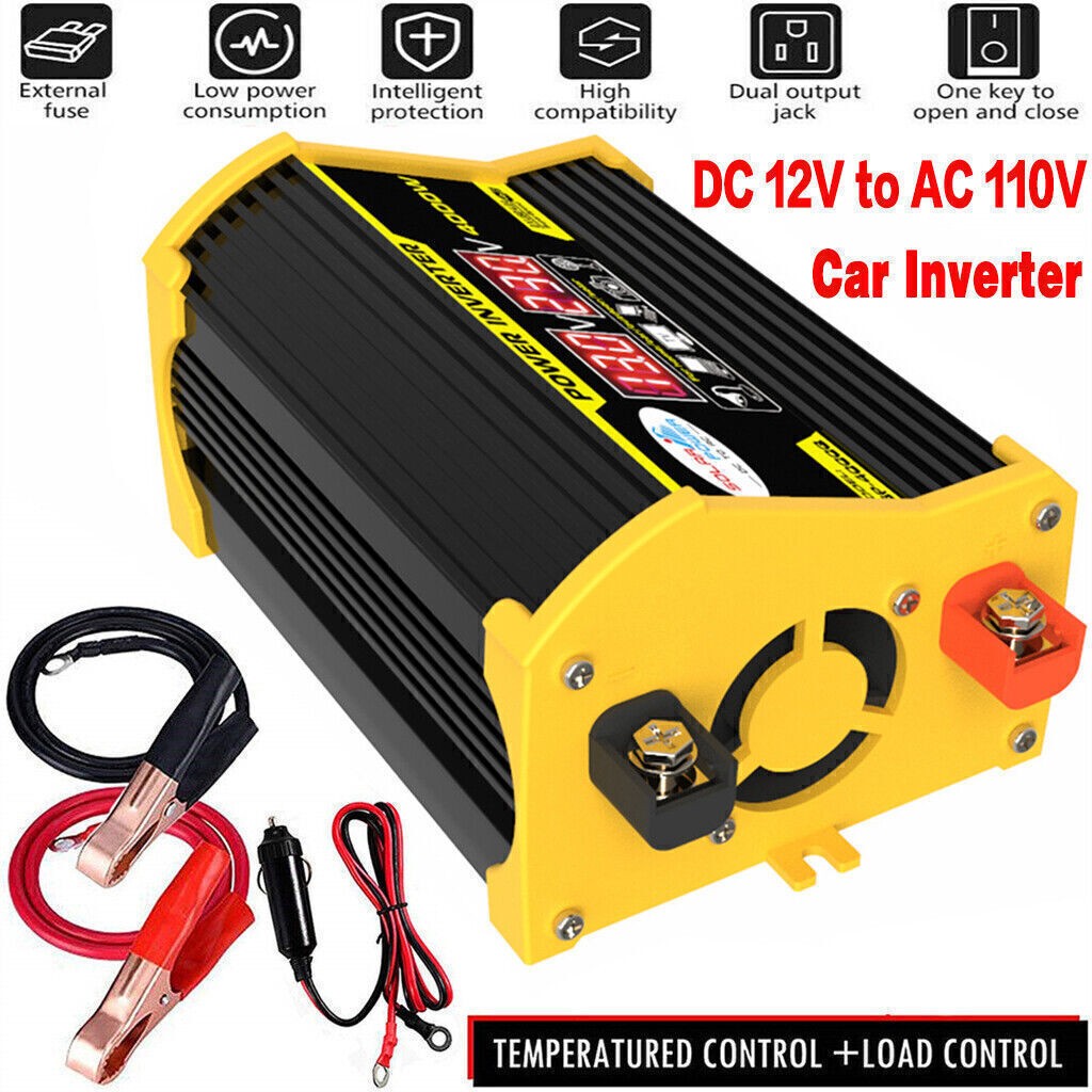 4000W Car Power Inverter DC 12V To AC 110V Pure Sine Wave Converter LCD USA