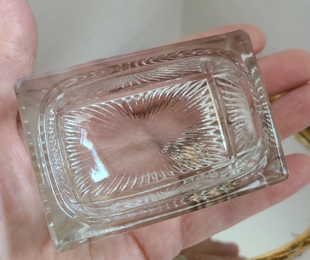 vtg CLEAR rectangular shape MASTER SALT CELLAR DIP OPEN MINT DISH Free Ship US