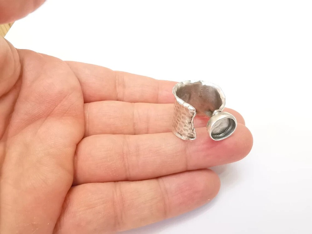 Hammered Ring Setting Resin Ring Blank Cabochon Mounting Adjustable Dried Flower