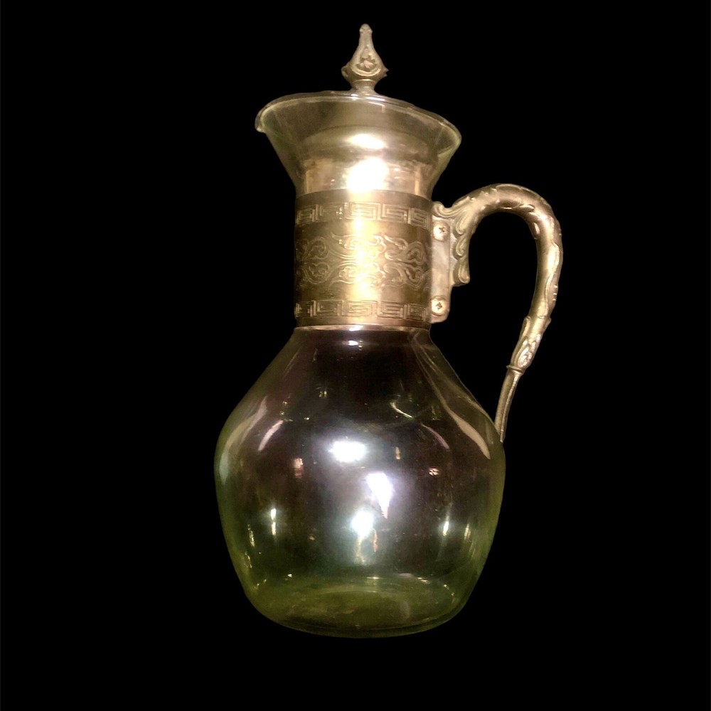 Vintage Glass Pitcher w/Silver Plate Lid and handle