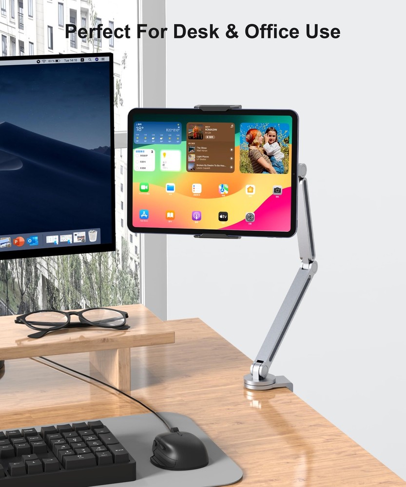 YICOSUN Tablet Arm Mount with Super Grip, Adjustable Foldable Holder & Silver