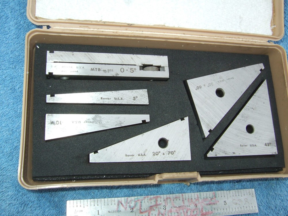 ROVER USA FLAT ANGLE GAGE BLOCKS 0*-45* MICRO-ADJUST TOOLMAKER USED No2