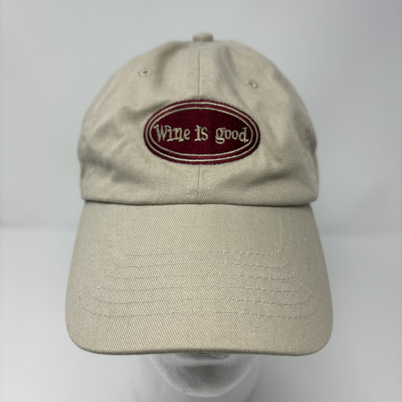 "Wine Is Good" Tan Baseball Cap Dad Hat Adjustable Humor Novelty