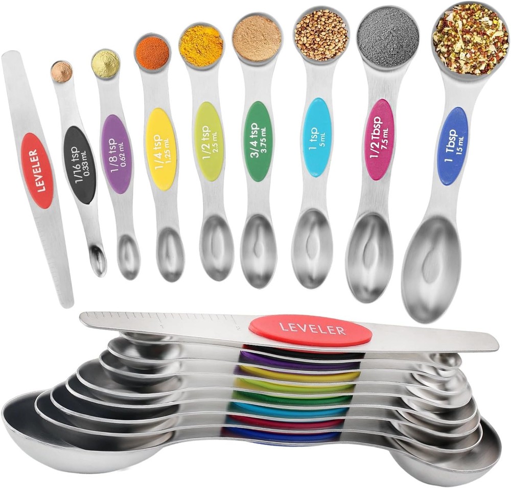 9Pcs Magnetic Measuring Spoon Set, Dual-Sided Tea Spoons with Leveling Tool