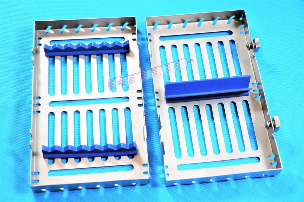 2 BLUE GERMAN STERILIZATION RACKS FOR 7 INSTRUMENTS DETACHABLE WITH 2 BUTTONS