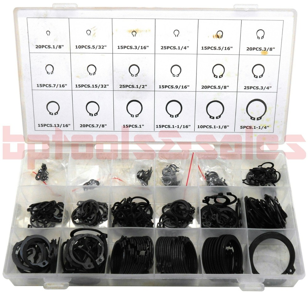 300pc SNAP RING ASSORTMENT SET EXTERNAL C CLIPS CIRCLIP RETAINING SNAP HOOK RING