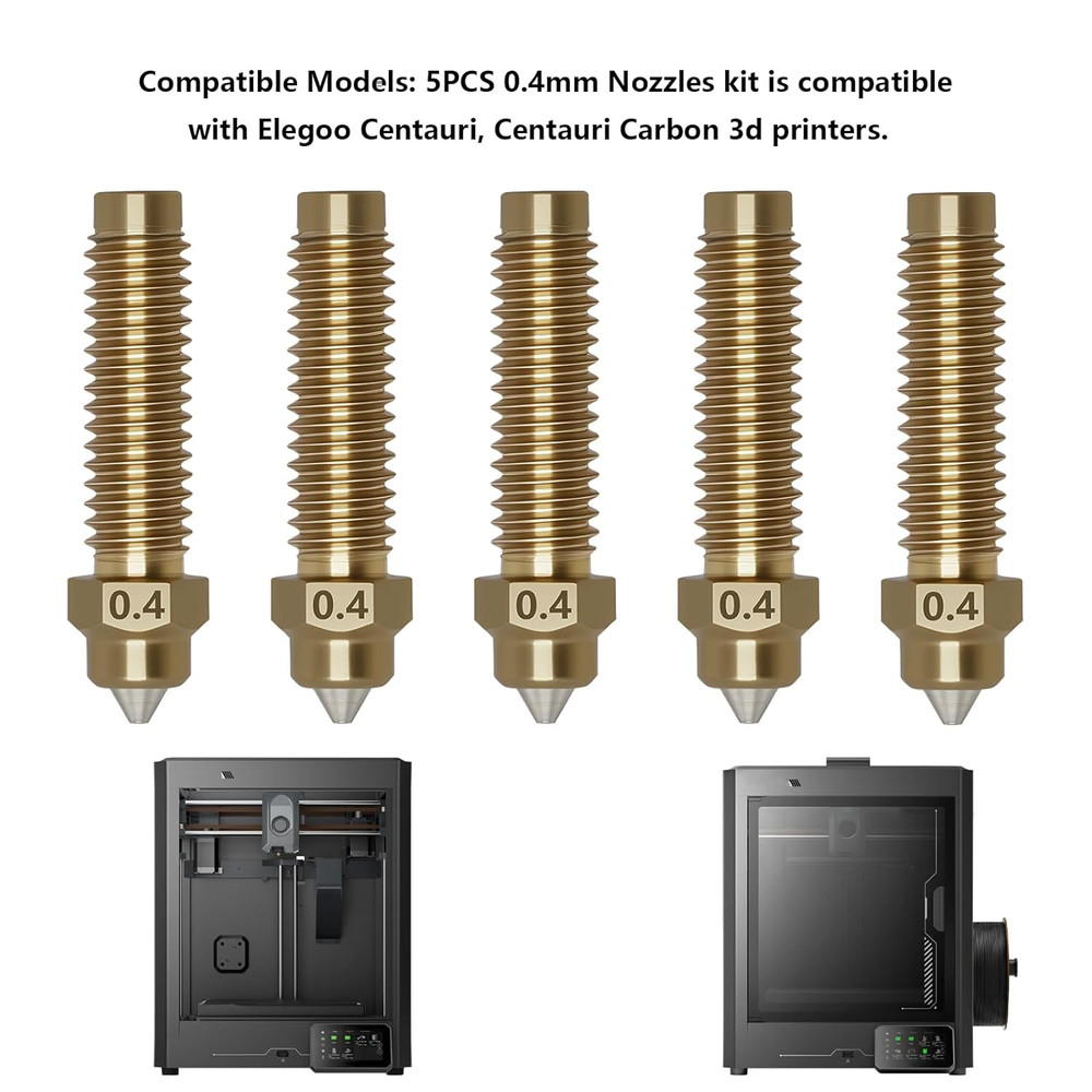5-Pack 0.4mm Hardened Steel Nozzle Kit for Elegoo Centauri 3D Printer