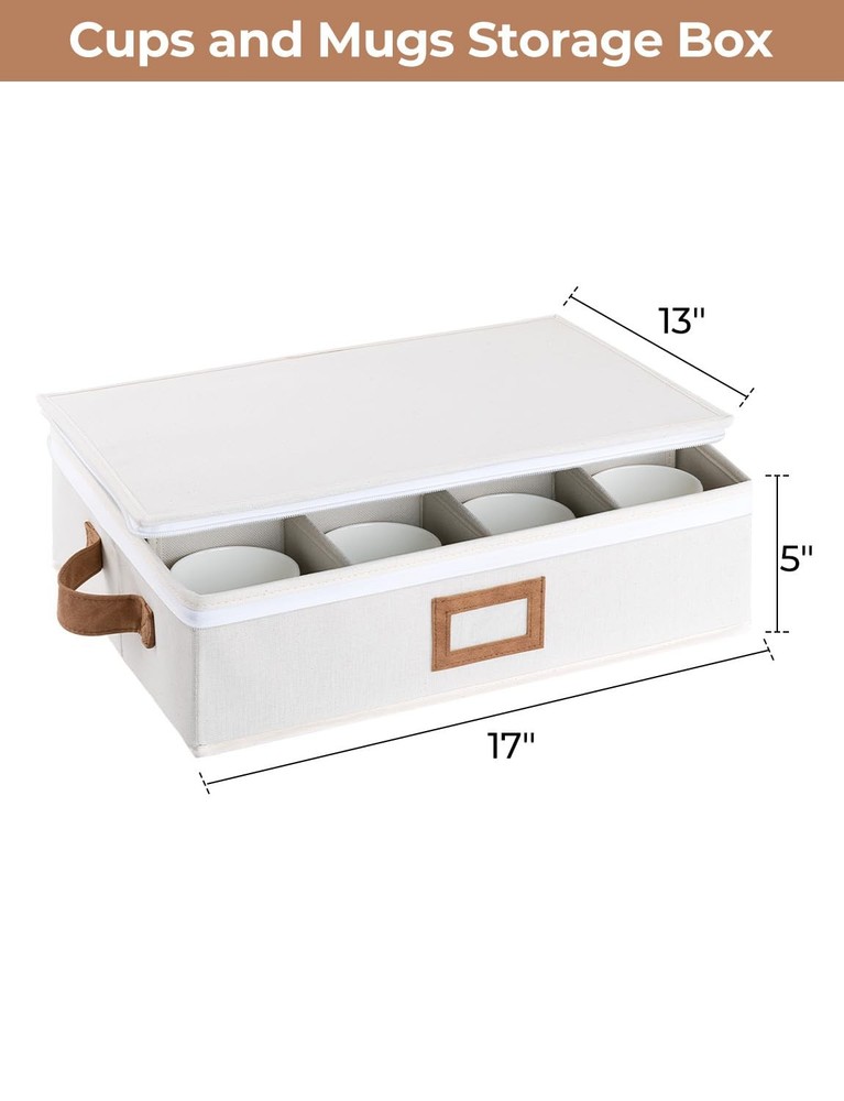 China Storage Container, Stackable Mug Storage Box with Dividers, Stemware St...