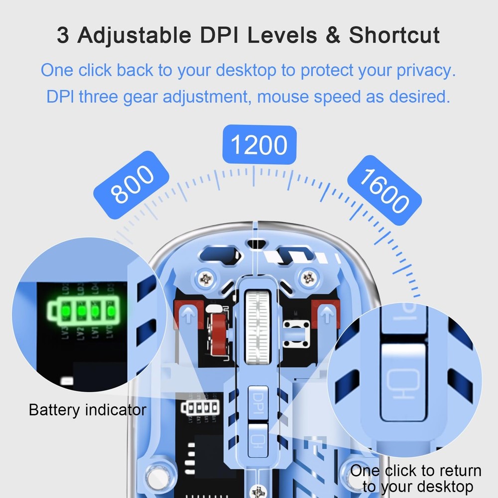 Dolrso Wireless Mouse, Computer Mice with Dual Mode (2.4G + BT5.2) Blue