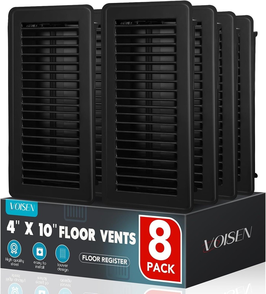 VOISEN Floor Register 4x10, 8 Pack Black Vent Covers for 8PACK, 8