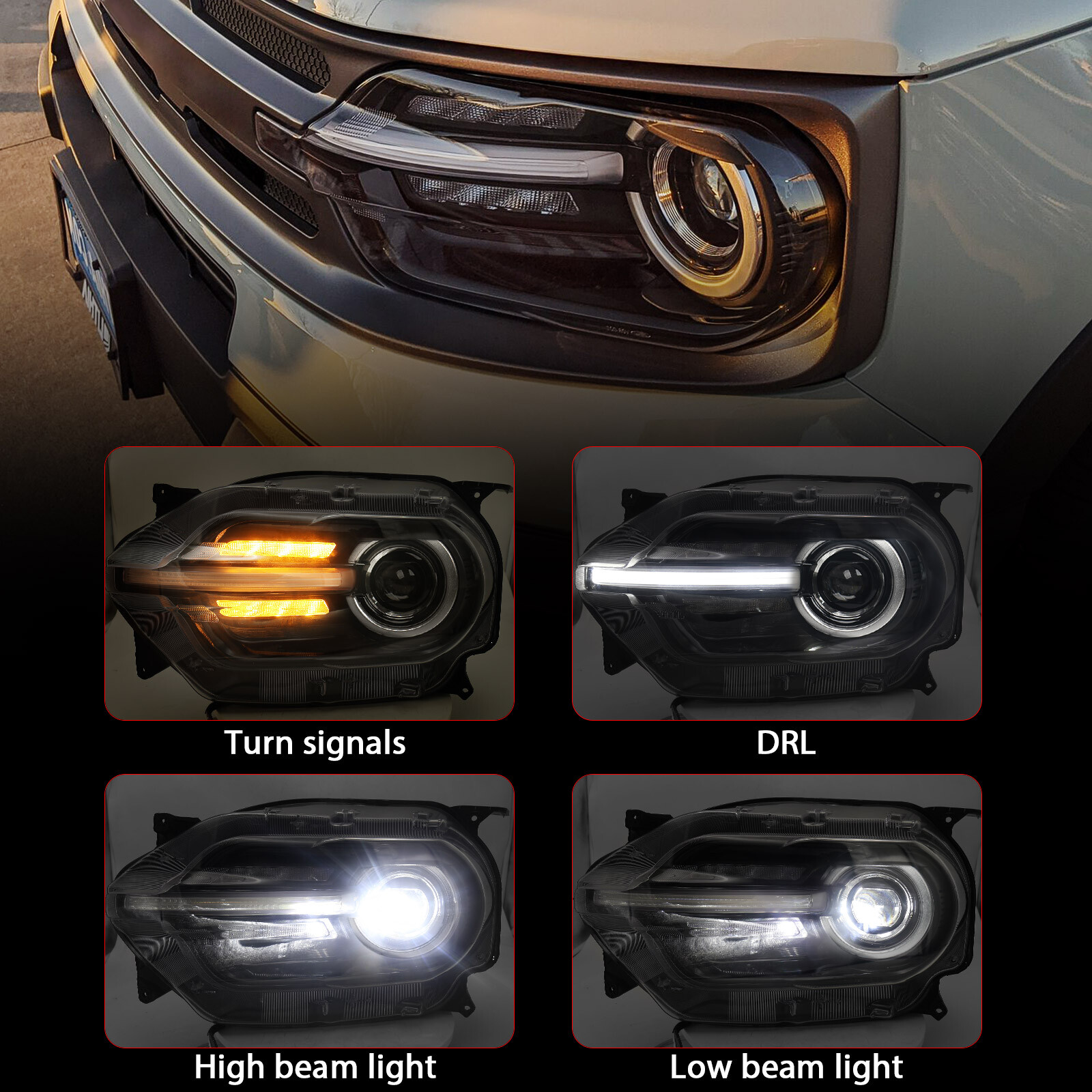 Pair For 2021-2023 Ford Bronco Sport Led Chrome Headlights Non-HALO Lamp LH+RH