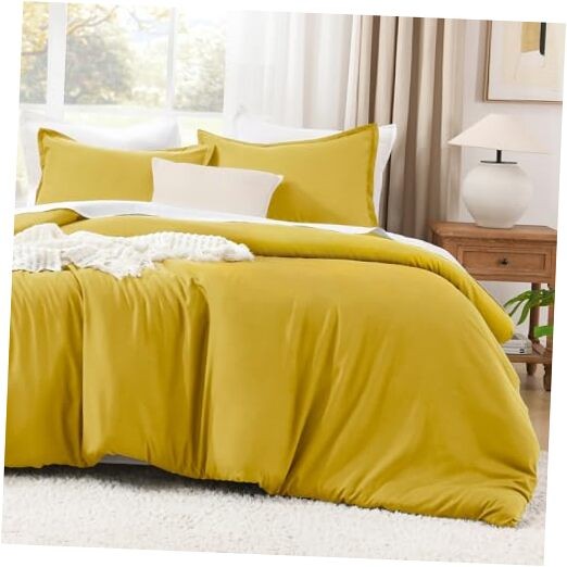 Comforter Set Size, 3 Pieces Lightweight Solid Bedding King Mustard Yellow