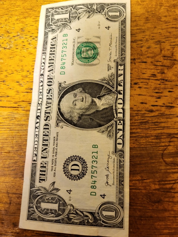 2017 A FEDERAL RESERVE NOTE 1 DOLLAR