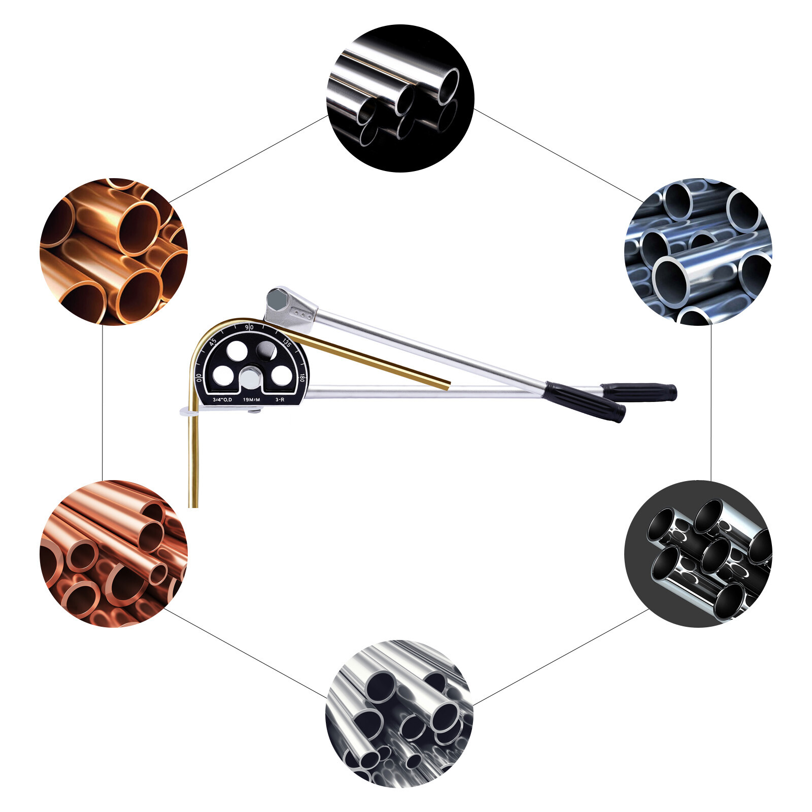 Manual Copper Pipe Bender HVAC Refrigeration Ratcheting Tube Bender 19mm/3/4inch