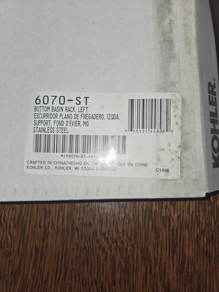 Kohler  Bottom Basin Rack, Left 6070-ST