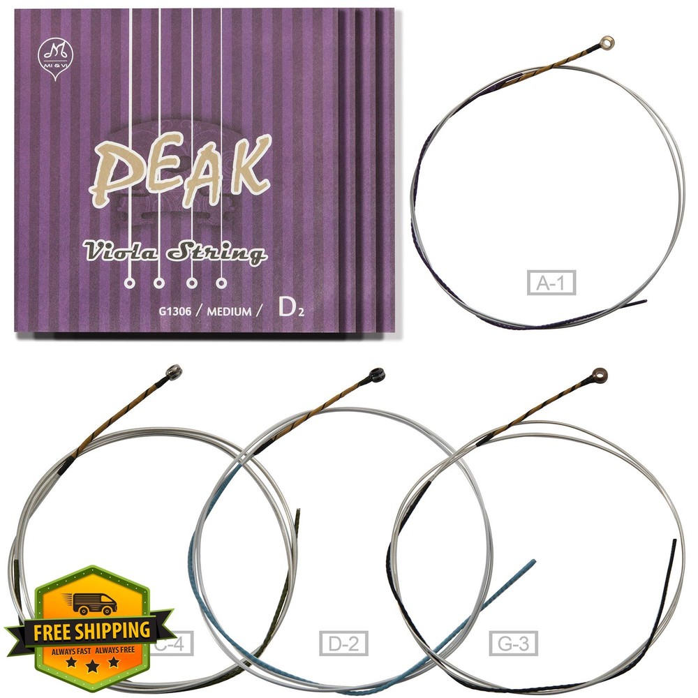 MIandVI 16" Viola Strings PEAK Synthetic Silver Ball-End Medium