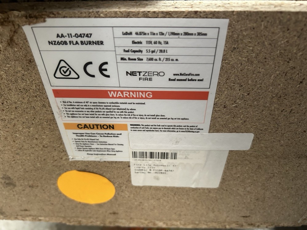 NEW NZ60B NETZERO FLA AUTOMATIC ETHANOL BURNER WITH BEV TECHNOLOGY AA-11-04747