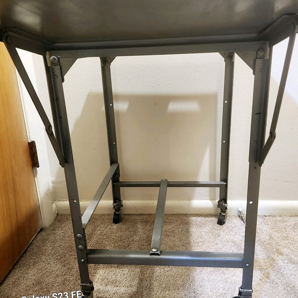 Mid Century Metal Rolling Typewriter Desk With Drop-leaf Fold Down Side