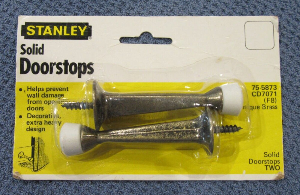 New 2 Stanley Solid Doorstops Antique Brass 75-5873