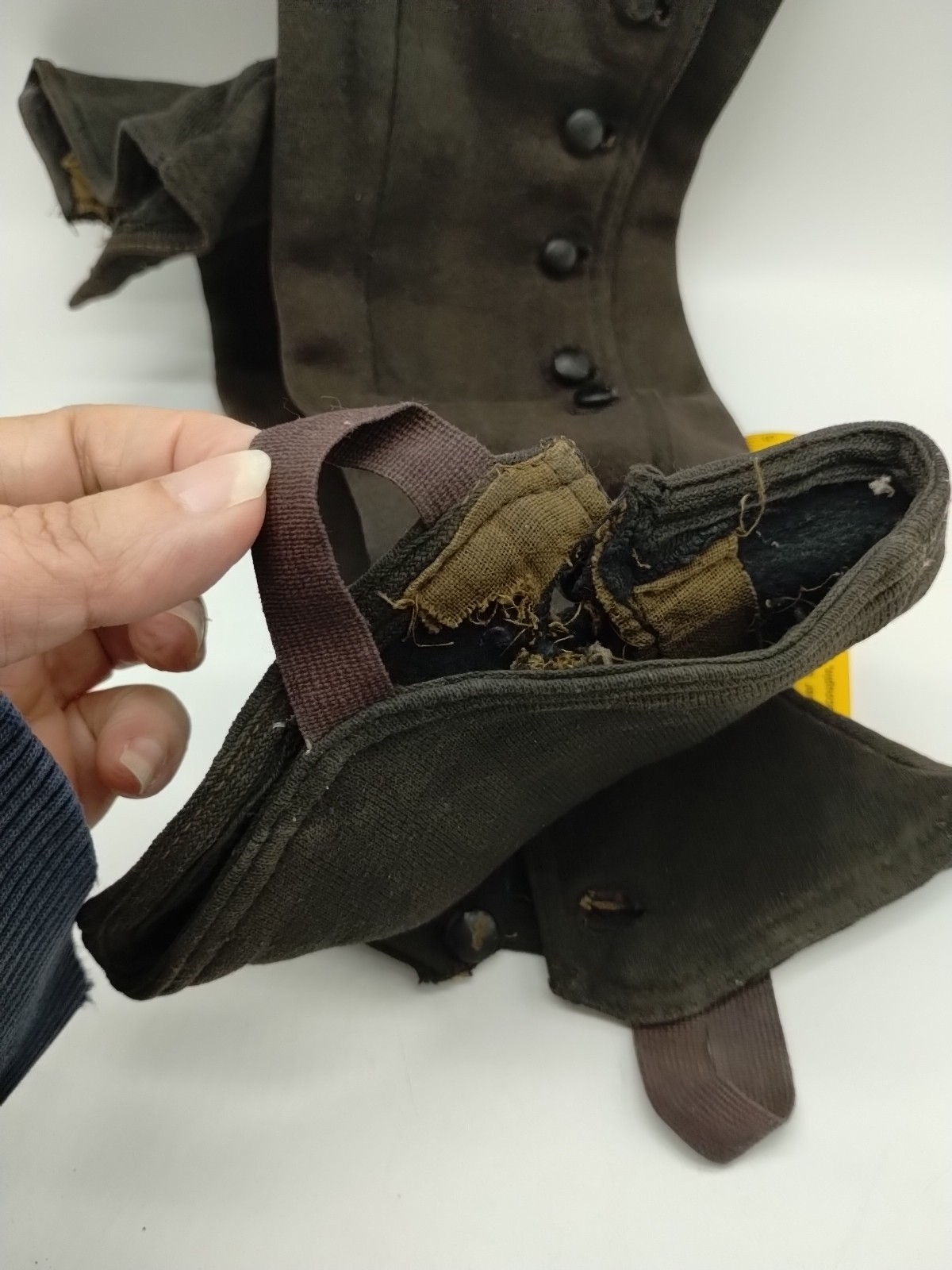 Pair Of Antique Vintage Victorian Wool Felt Brown Boot Spats