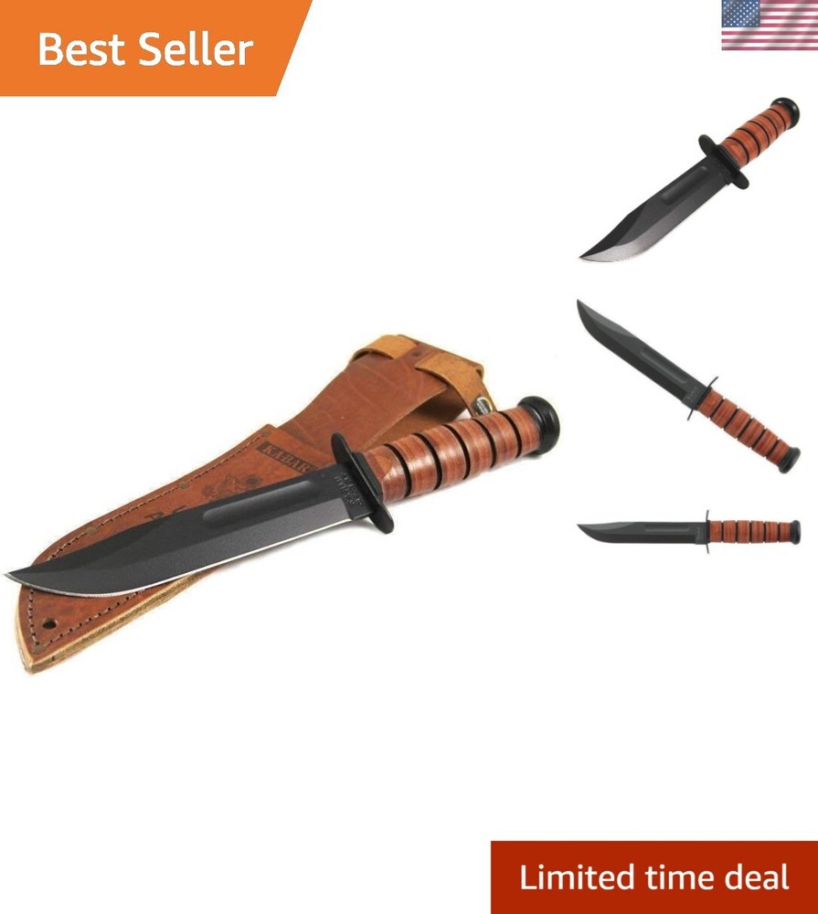 Rust-Resistant Army Utility Knife with Leather Sheath - 7-Inch Precision Blade