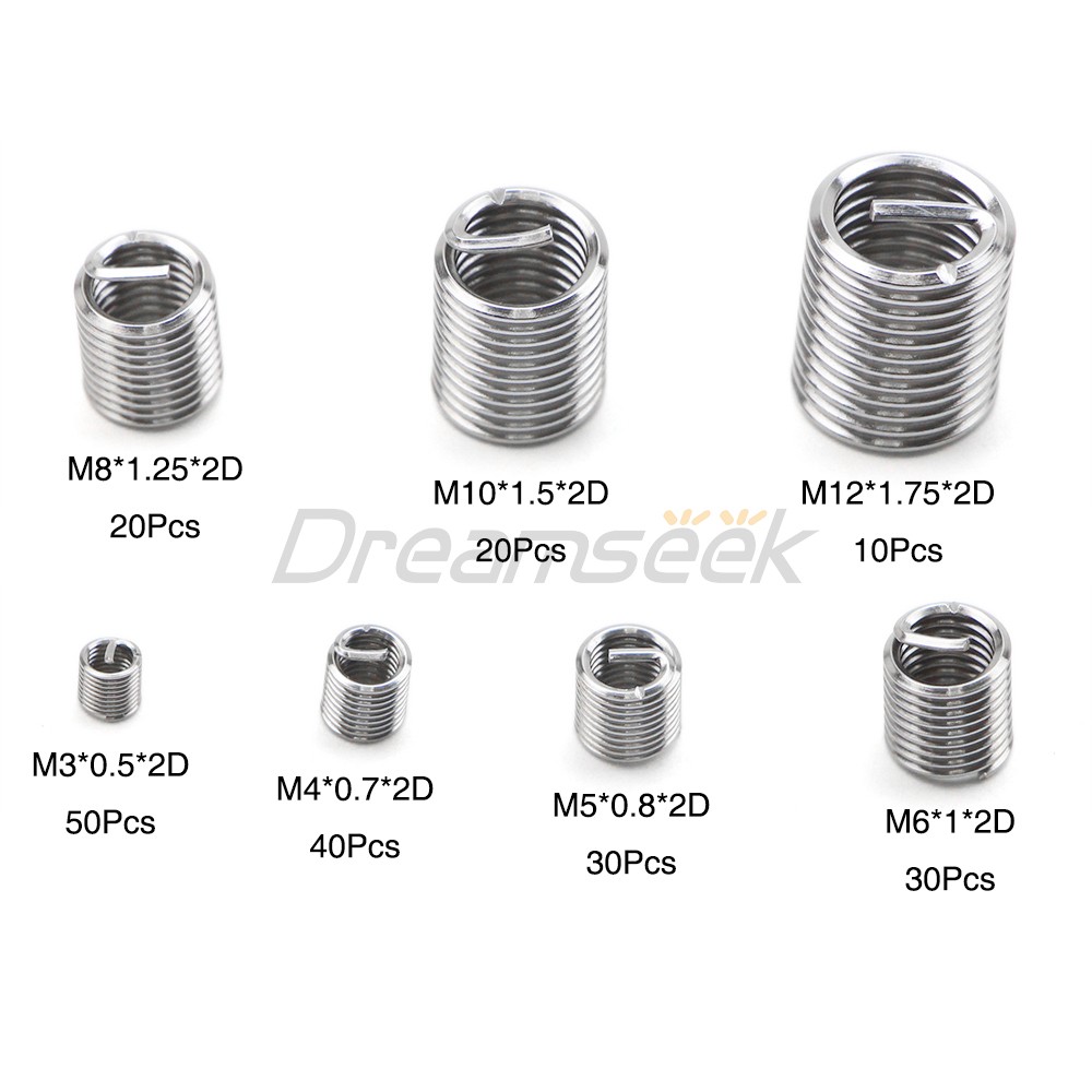 200Pcs Helicoil Thread Insert Assortment 7 Size Threaded Inserts Stainless Steel