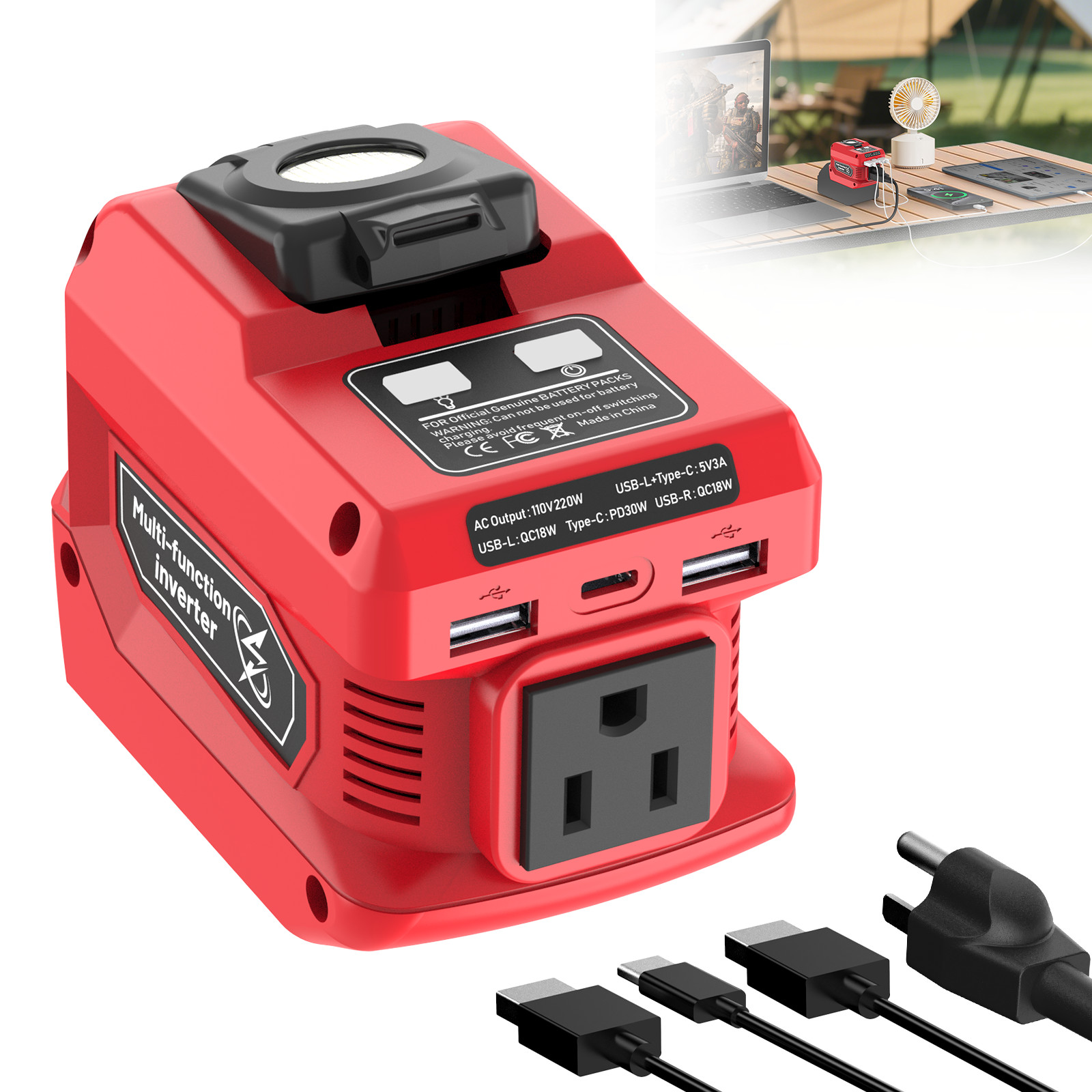 220W Power Inverter Compatible with Milwaukee 18V Battery - DC 18V to 110V AC