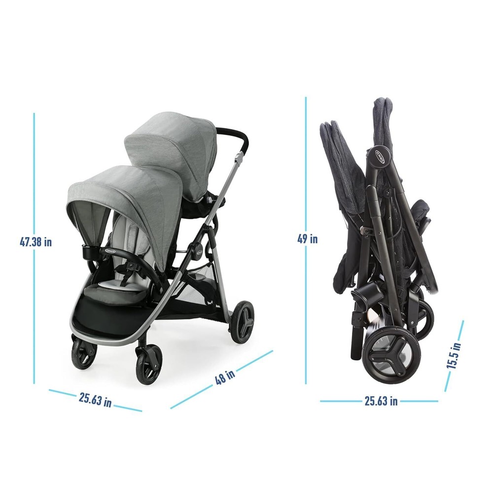 Double Stroller Features Bench Seat and Standing Platform Options