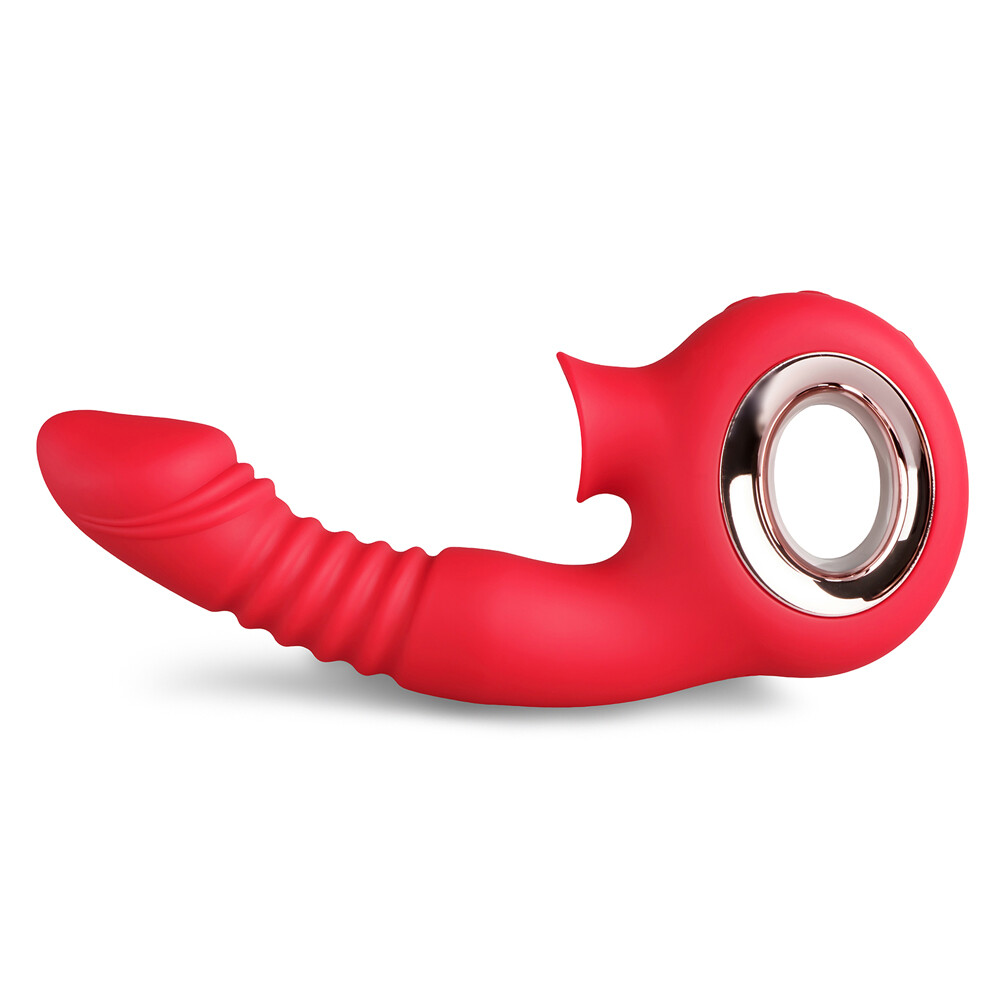 Rechargeable Silicone Thrusting & Sucking Rabbit Vibrator Loop Handle 12 Speed