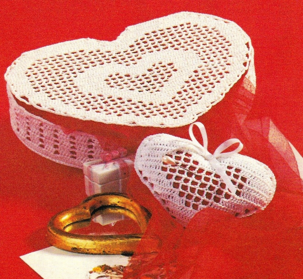 VALENTINE Heart Box & Matching Sachet/Decor/Crochet Pattern INSTRUCTIONS ONLY