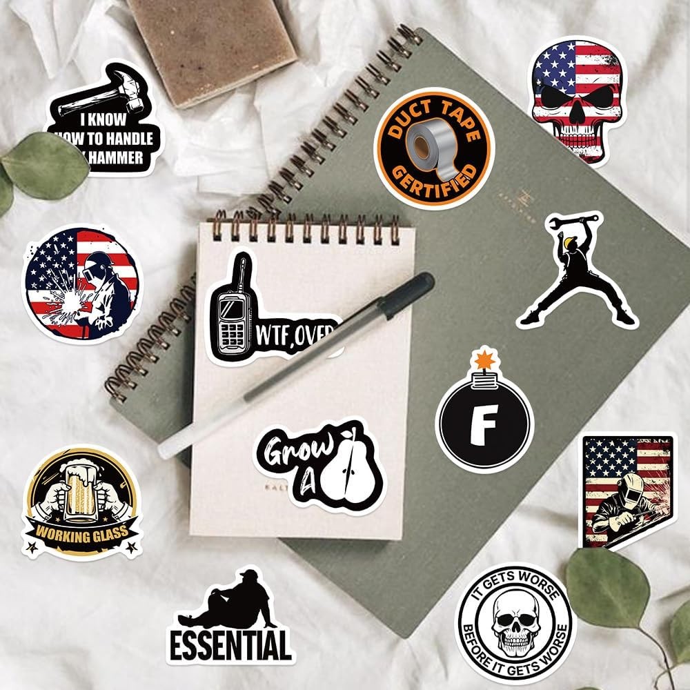 100pcs Funny Hard Hat Stickers (Dirty) for Adult Tool Box, Helmet, Black