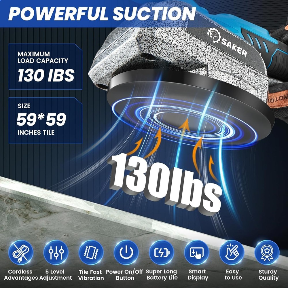 Cordless Tile Vibration & Suction Tool with Smart Display