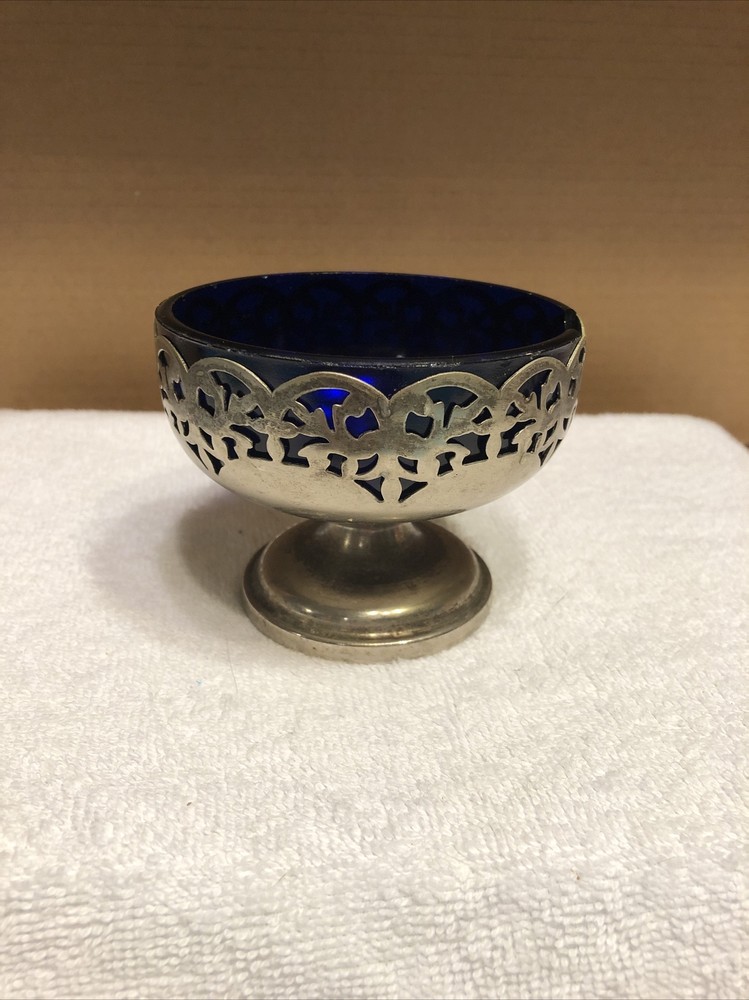 William Adams silver plated stand with blue glass bowl