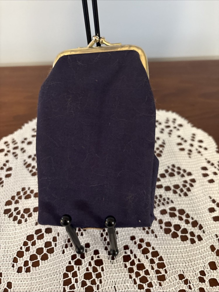 Vintage Cigarette Case Womens Navy Fabric Clasp Hinged