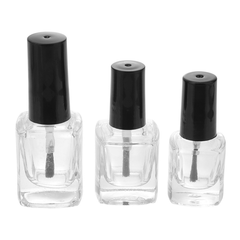 3 Pcs Empty Nail Polish Bottles With Brush Inside Clear Glass Container