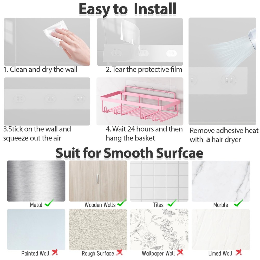5 Pack Shower Caddy Organizer Rack Shelf for Inside Shower, Adhesive Bathroom...