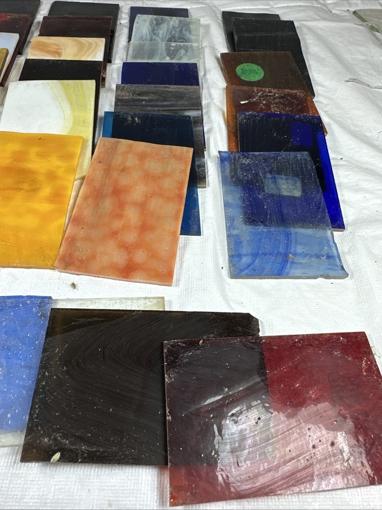 39 PC STAINED GLASS 2 X 3 MIXED Mosaic SAMPLE Rectangle Texture Mottle Slag
