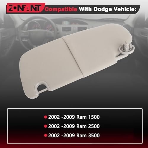 Driver Side Sun Visor Without Sunroof Compatible with Dodge Vehicle Grey Left