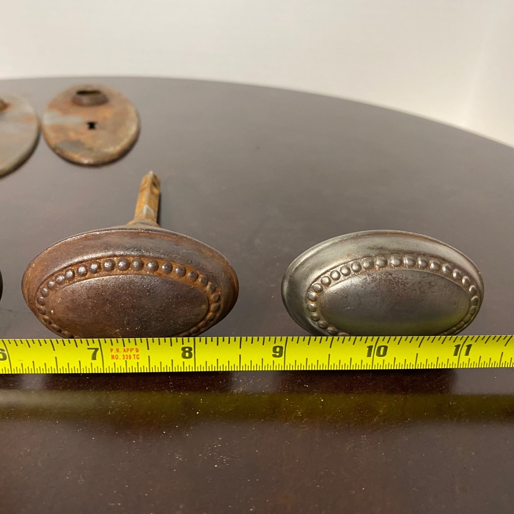 4 Vintage Oval Brass Or Bronze Plated Door Knobs • 3 Back Plates