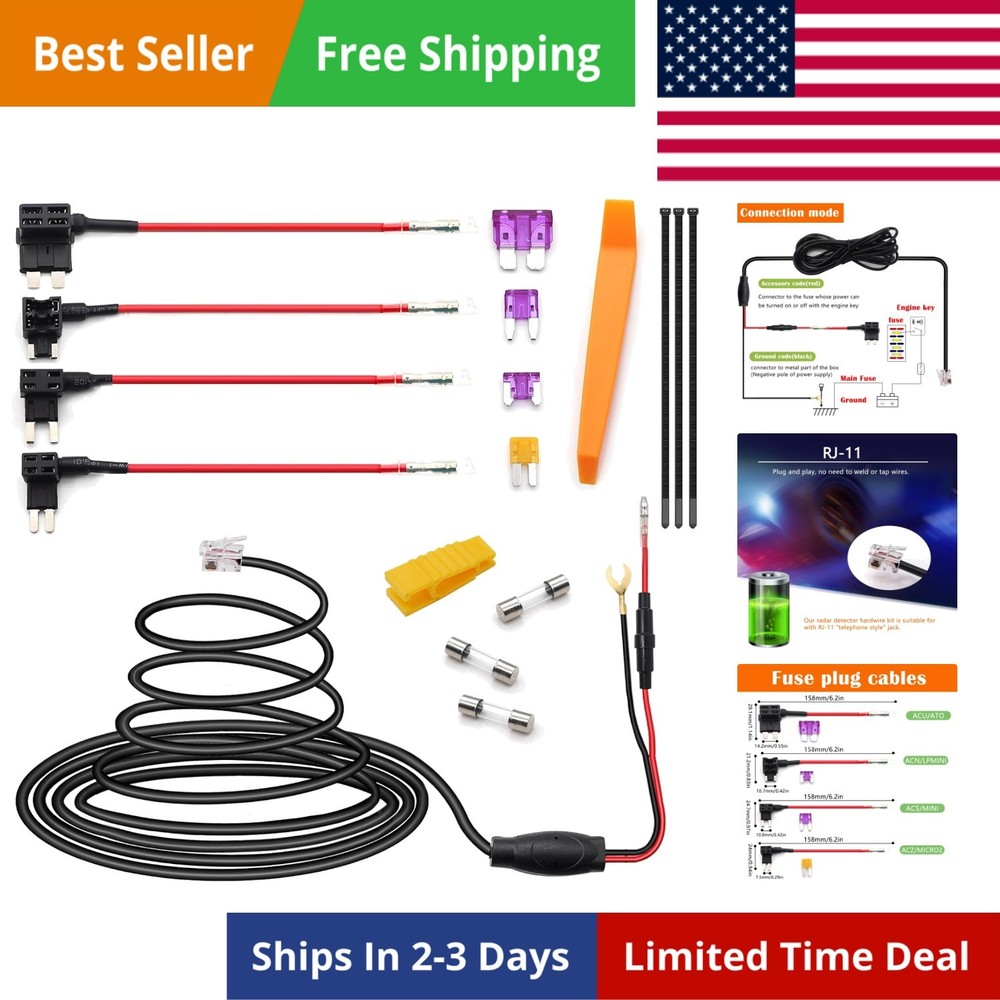 Radar Detector Hardwire Kit, Direct Wire Wiring kit, Radar Detector Quick Con...