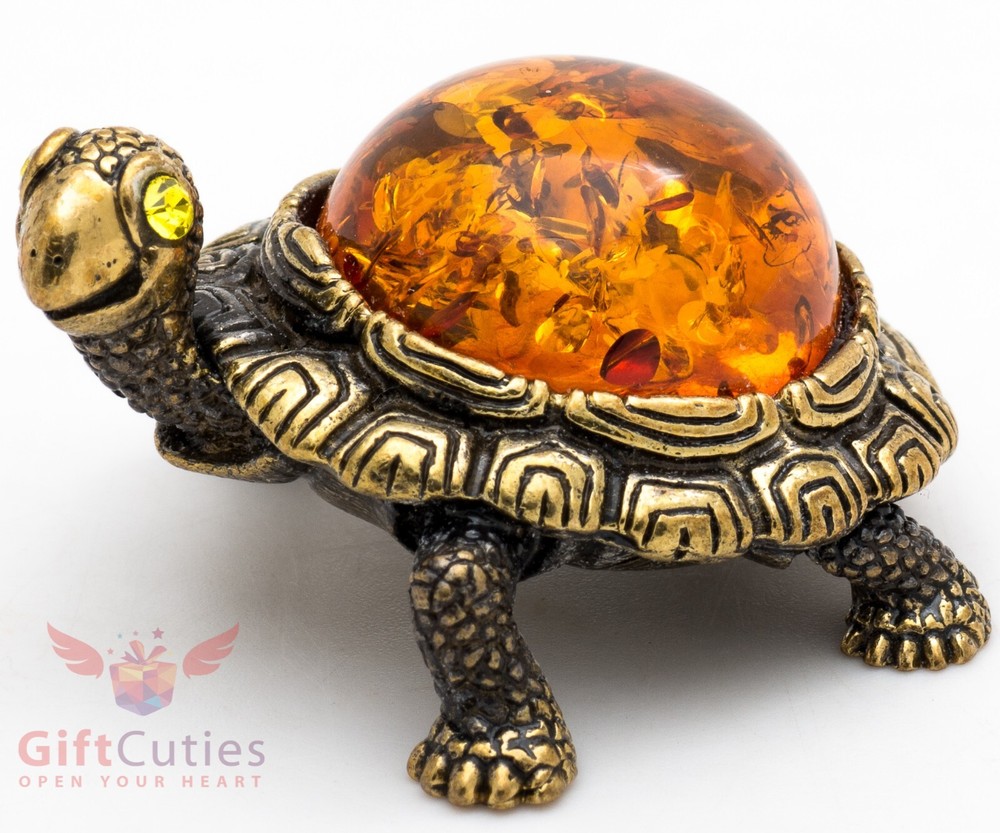 Solid Brass Amber Figurine Tortoise Turtle smiles happily talisman IronWork